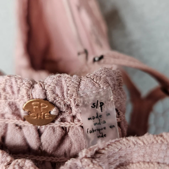 Free People Womens Adella V-Neck Sleeveless Pastel Pink Ruffle-Lace Mini Sz S - Picture 14 of 14